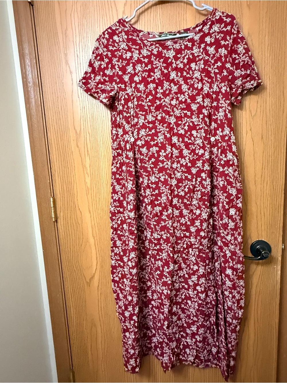 1990s Eddie Bauer Burgundy Floral Rayon Midi Dress Size PL